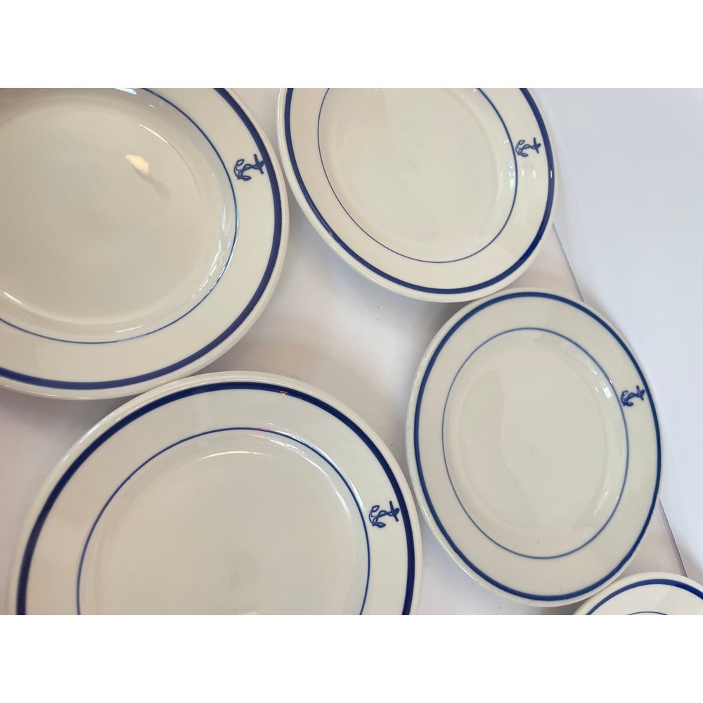 Vintage US Navy Mess Wardroom China Anchor Nautical Plates Set of 12 Navy Blue